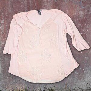 RXB Pink Bliss Rayon Blend Embroidered Top V-Neck Short Sleeve Shirt